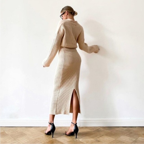 Bala x Free People knitted ribbed midi skirt sweater 2 piece set - Picture 6 of 11